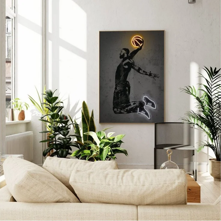 JUSTGOODMOOD Poster Premium ® Basketball Poster · Neon Effekt · ohne Rahmen, Poster in verschiedenen Größen verfügbar – Bild 3