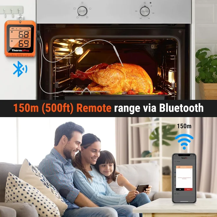 ThermoPro TP25H2 Küchenthermometer mit Timer und Alarmfunktion, 150 Meter, Empfängt Bluetooth, Thermometer für Fleisch, Grill, Ofen – Bild 3