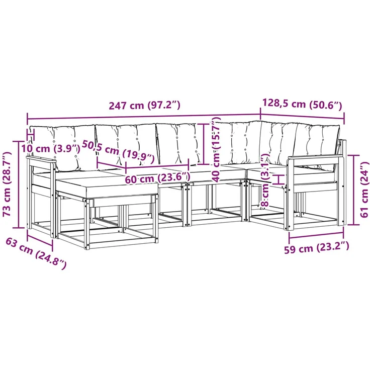 vidaXL Outdoor-Sofagarnitur 6 stk. 6-Sitzer Natur und Creme 3368825 – Bild 10