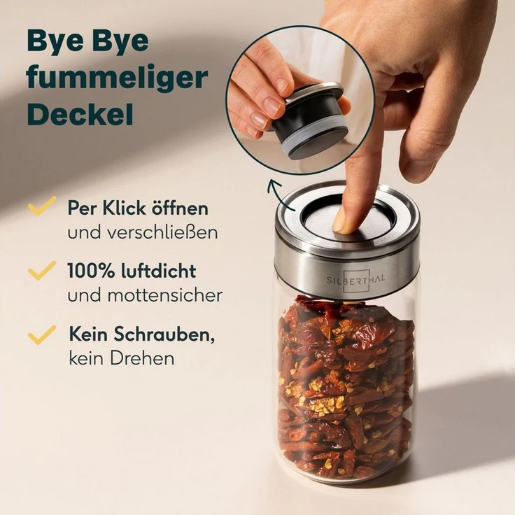 SILBERTHAL Gewürzbehälter Gewürzglas 150ml 12er Set mit Klickdeckel, Glas, Edelstahl, (12er Set 150ml, 12-tlg) – Bild 3