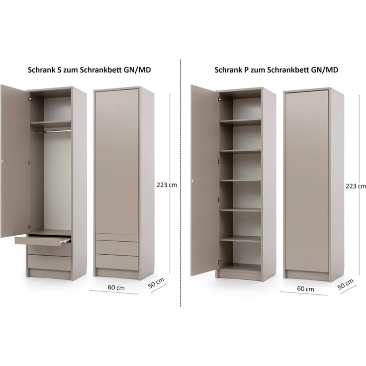 QMM TraumMöbel Schrankbett Wandbett GN 140x200 mit LED, Schreibtisch & 2 Schränken (Set) vertikal klappbar – Bild 6