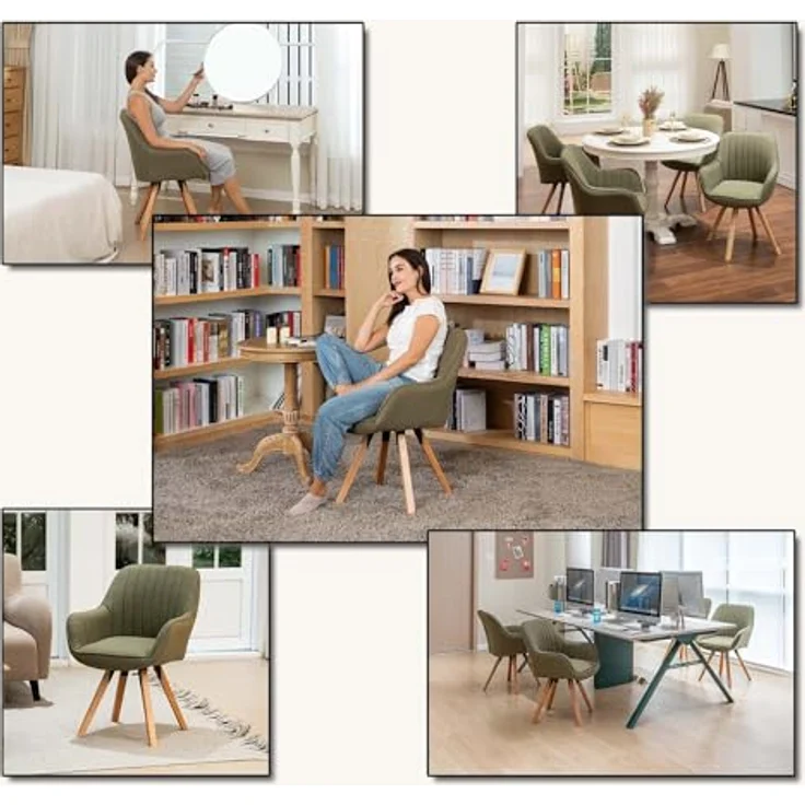 MEUBLE COSY Esszimmerstühle Drehbar 2er Set Küchenstuhl Polsterstuhl Drehstuhl mit Armlehne Sessel Schminkstuhl aus Stoff Massivholzbeine für Esszimmer Wohnzimmer Arbeitszimmer, Grün – Bild 5