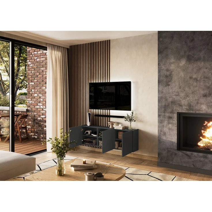 Hängeschrank >PIANA< 3 Türen,6 Fächer, Graphit - 138x45x25cm (BxHxT) – Bild 3