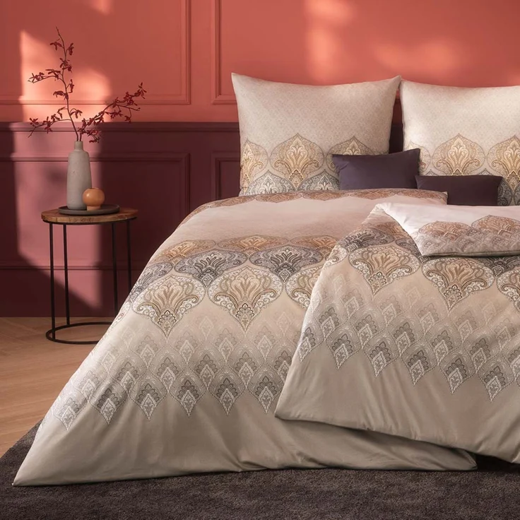 Estella Mako Jersey Bettwäsche 155x220 Sophia kiesel Ornamente beige 6347-800 – Bild 1