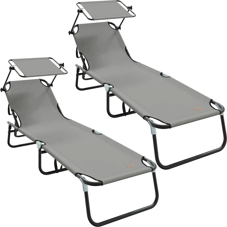 vidaXL Klappbare Sonnenliege 2 pcs Grau 190 x 57 x 81 cm Oxford 42003137 – Bild 2