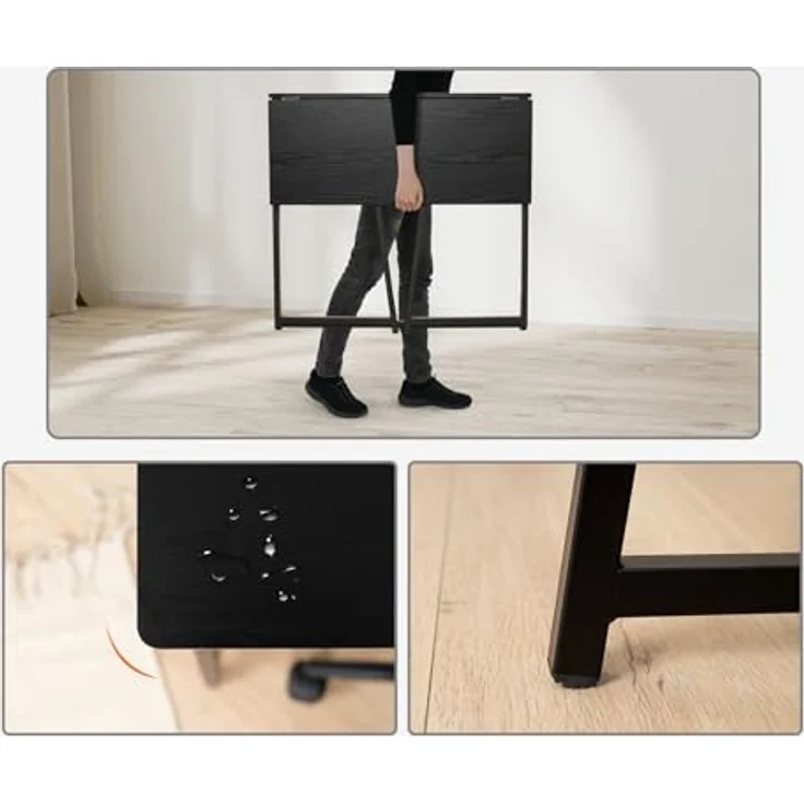 MEUBLE COSY Klapptisch Kleiner Klappbarer Schreibtisch Laptoptisch aus Holz und Metall Computertisch fürs Büro, Wohnzimmer, Home Office, Industrie-Design, Schwarz – Bild 6