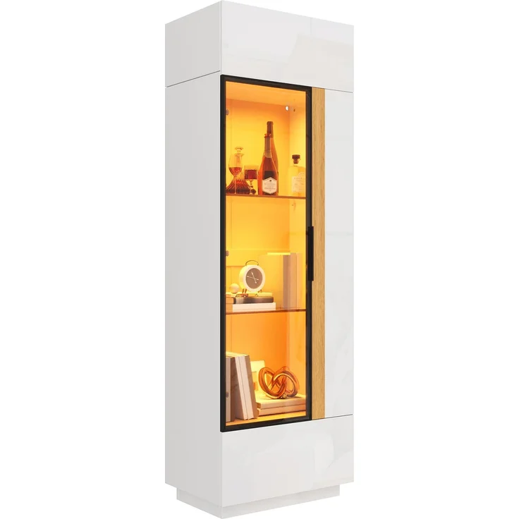 Vitrinenschrank 60x40x180 cm in Weiß, mit Glastür, App-LED und Hochglanzfronten – Bild 6