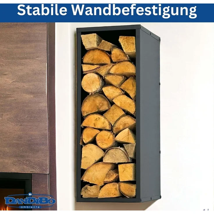 DanDiBo Kaminholzregal Wand Innen Metall Schwarz 80 cm mit Rückwand Wandmontage Hängend Kaminholzständer 96542 Holzkorb Kaminholzhalter – Bild 3
