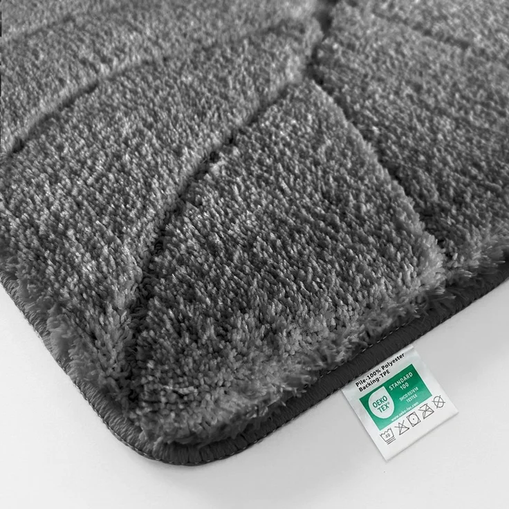 Floordirekt Badematte Maris – Flauschiger Badteppich, Blattstruktur, rutschfest & waschbar, rutschhemmend beschichtet, fußbodenheizungsgeeignet, schnell trocknend, Polyester, für Fußbodenheizung geeignet, dichter Flor, 40x60 cm, Dunkelgrau – Bild 2
