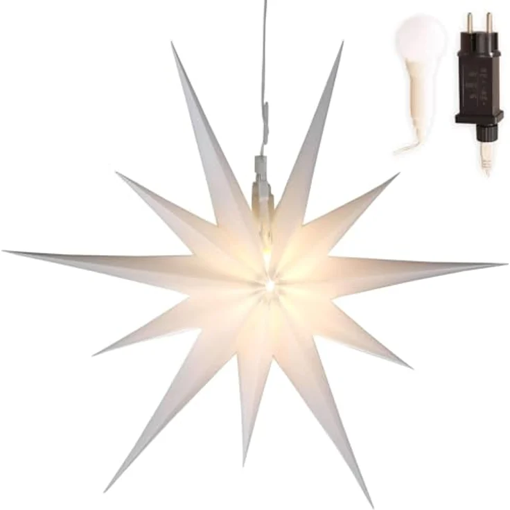 Gartenpirat 2D Leuchtender Weihnachtsstern weiß Ø 50 cm mit 11 Zacken Timer-Funktion Faltstern mit LED-Birne warmweiß Weihnachtsdeko außen innen – Bild 2