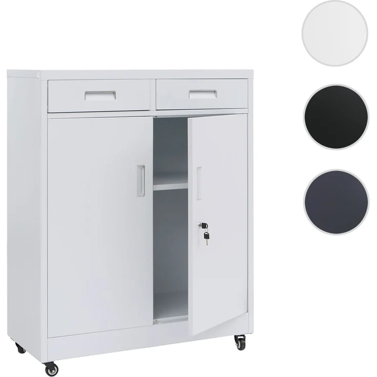 Aktenschrank HWC-O89, Stahlschrank Büroschrank, Rollen Türen Schubladen abschließbar Metall 116x90x40cm ~ weiß – Bild 9
