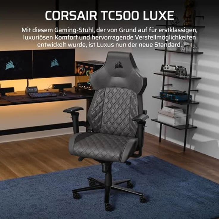 Corsair TC500 Luxe Gaming-Stuhl mit verstellbarer Lendenstütze und Omniflex-Armlehnen, Shadow – Bild 2
