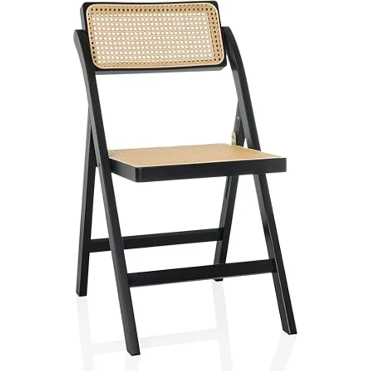 hjh LIVING Klappstuhl aus Bambus mit Wiener Geflecht TUDELA Bamboo Holzklappstuhl, Klappbarer Stuhl, 130kg belastbar, 360° drehbarer Rückenlehne, Schwarz/Braun – Bild 2