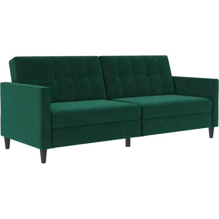 Schlafsofa >Hannover< in Dunkelrün, Samt - 203x82x83cm (BxHxT)