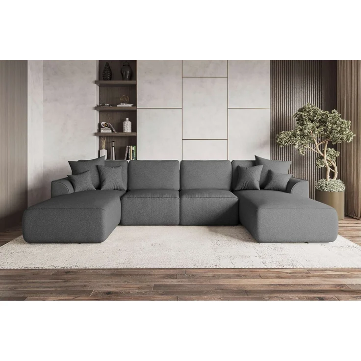 99rooms Wohnlandschaft Gusto, Sofa, U-Form, mit Schlaffunktion, mit abnehmbaren Kissen, Bezug - Strukturstoff NEVE – Bild 1
