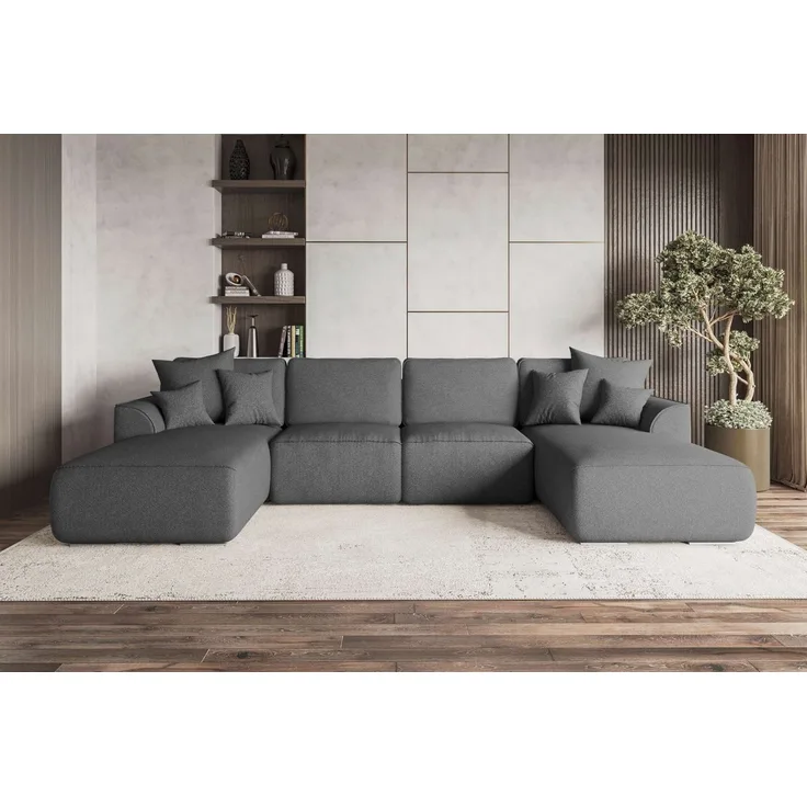 99rooms Wohnlandschaft Gusto, Sofa, U-Form, mit Schlaffunktion, mit abnehmbaren Kissen, Bezug - Strukturstoff NEVE