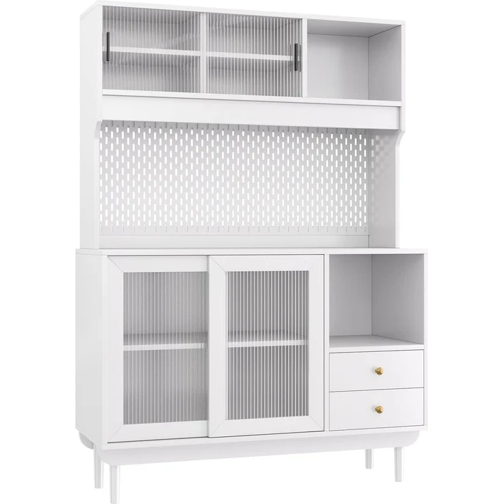 ZUBALIYA Hängeschrank (117 x 30 x 170 cm), 2 Türen, Schiebetüren, Stauraum für Wohnbereich, Küche oder Bad entsprechend dem Aufstellort, Weiß – Bild 8