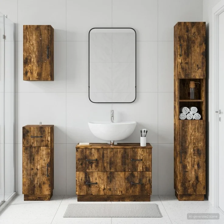 vidaXL 4-teiliges Badezimmer-Schrank-Set HOORN Raucheiche 3417959 – Bild 1