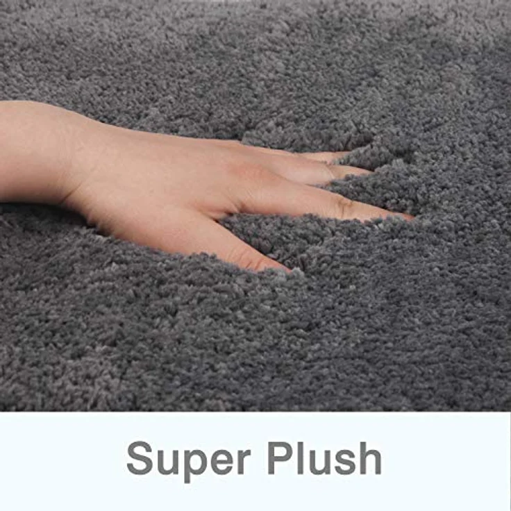 FCSDETAIL rutschfeste, Hochflor Badteppiche 70X120 cm, Maschinenwaschbare Badematte, Badvorleger mit Wasserabsorbierenden, Weichen Mikrofasern für Badewanne, Dusche und Badezimmer (Grau) – Bild 5