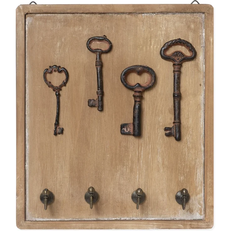 Moritz Schlüsselbrett Schlüsselkasten 22x25cm Antike Schlüssel 4 Haken braun Schlüsselhalter Vintage Schlüsselboard Schlüsselaufbewahrung – Bild 1