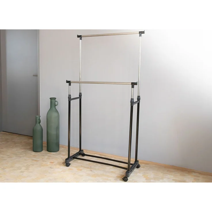 Kleiderwagen 75x155x43cm 2-fach Kleiderstange Garderobenständer Stange mit Rollen neu – Bild 4
