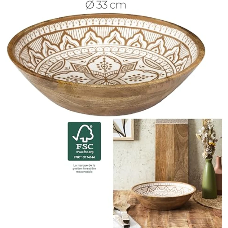 HOME DECO FACTORY, KA0570, Dune Mango Wood Terracotta Salad Bowl, Elegant and Modern Design, Ideal for Salads and Dishes, Easy Maintenance, Size 33 cm, Colors White, Brown, Orange – Bild 2