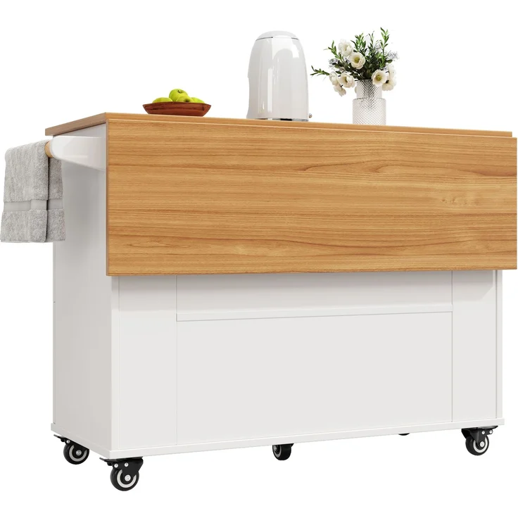 Abrihome Küchenwagen mit Stauraum und Rollen, Weiß, 88x70x133 cm – Bild 5