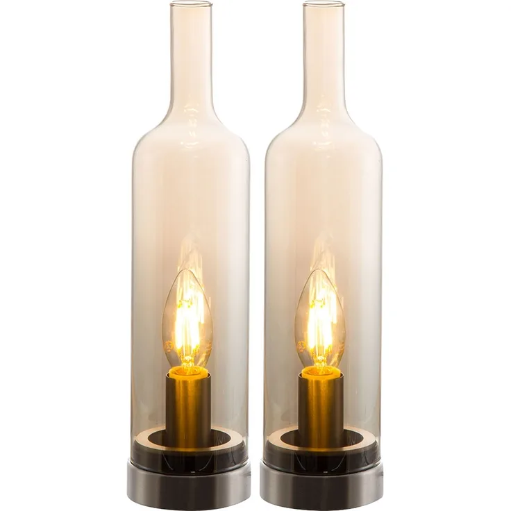 2x Tischleuchte, Metall, Glas, Amber, E14, H 33 cm
