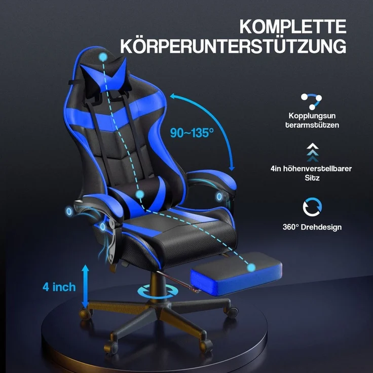 Ferghana Gaming-Stuhl Gaming Sessel mit Fußstütze,Kopfstütze,MassageLendenkissen (Packung), Ergonomisch Gaming Stuhl für Gamer YouTube Livestreaming Xbox – Bild 3