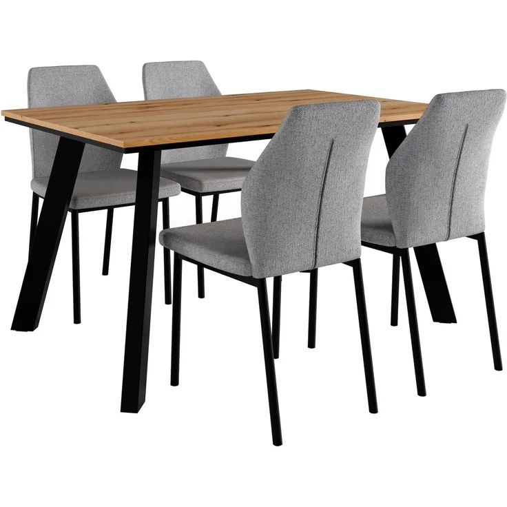 OTTO home Essgruppe Genf Tischgruppe, Esstisch plus 4 Stühle, (Set, 5-tlg, Otto's DAUERTIEFPREIS), Küchentisch, 4 Stühle, moderne Tischplatte in eiche/schwarz
