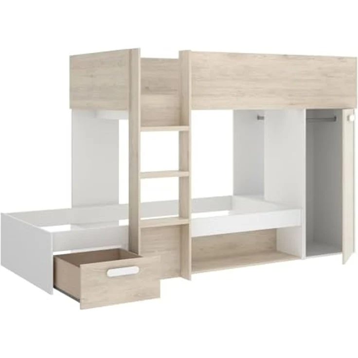 Dmora - Schlafzimmer Focalone, Komplettes Schlafzimmer, Kinderzimmer, Loft-Bett Kit, 246x112 h150 cm, Weiß und Eiche – Bild 6