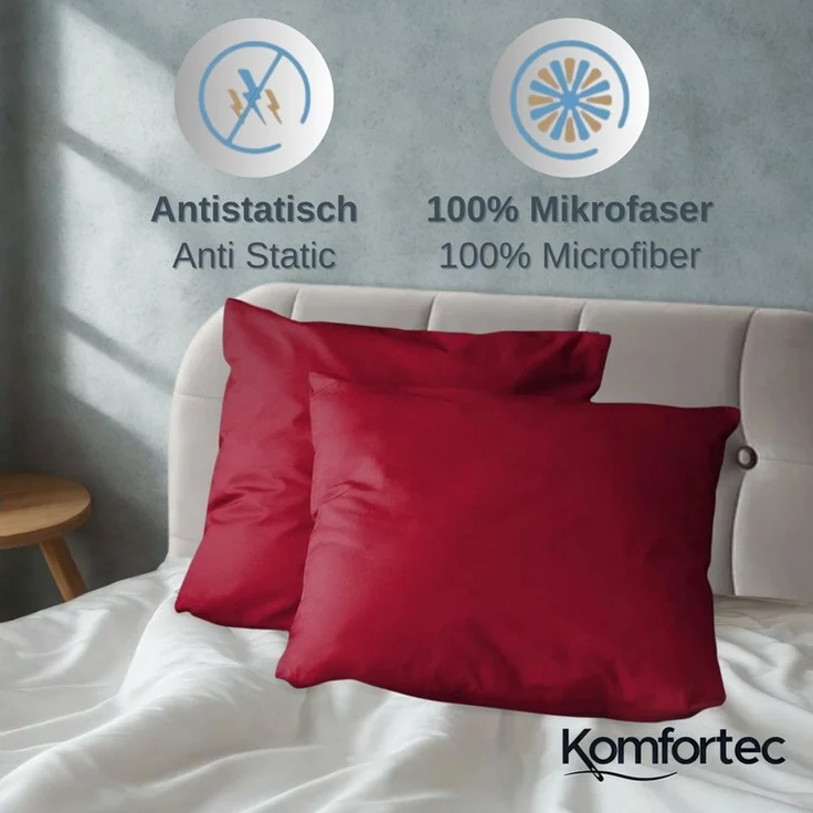 Komfortec Premium Bettwäsche 135x200 mit 1 Kissenbezug 80x80 cm Set aus Gebürstetes Mikrofaser - Rot – Bild 2