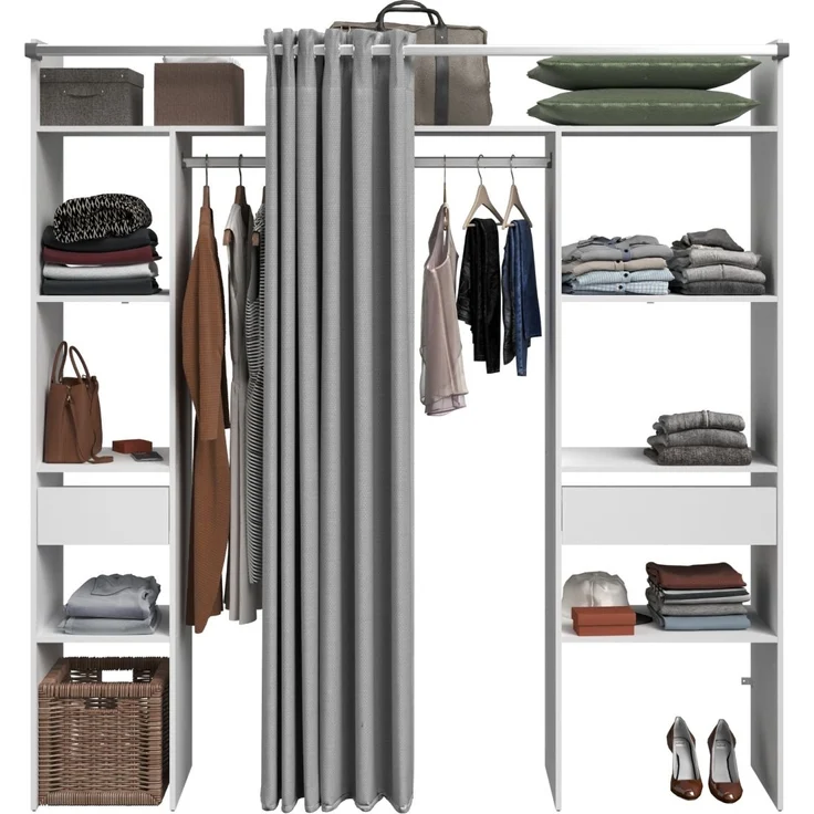 Parisot Kleiderschrank mit Vorhang Combi in weiß und grau 198 cm – Bild 2