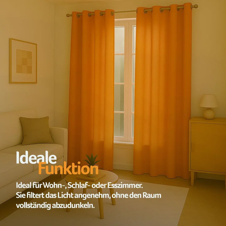 Gardine mit Ösen *** x *** cm ( Breite x Länge ) in ***, blickdichter Vorhang, Ösenvorhang in vielen Variationen 140x175 cm Hellorange – Bild 7