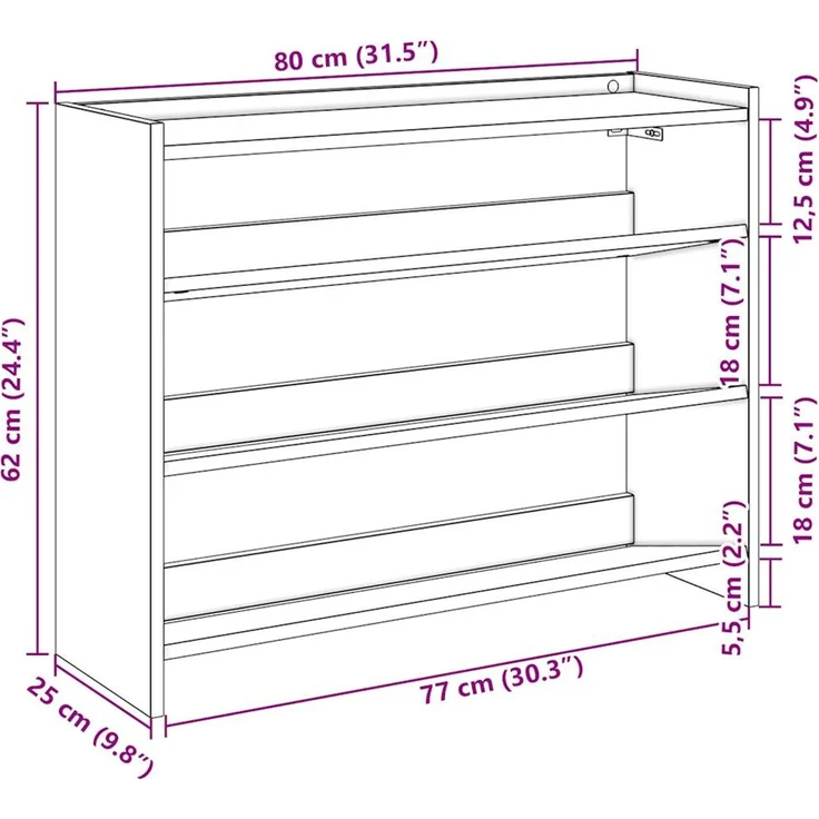 vidaXL Schuhregal Sonoma-Eiche 80x25x62 cm Holzwerkstoff 859916 – Bild 8