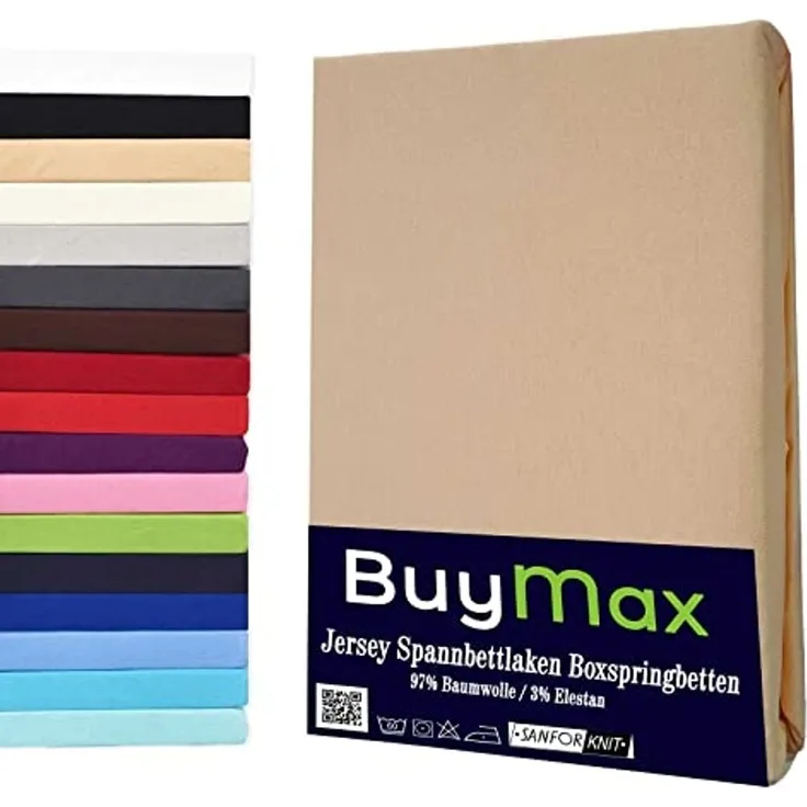 Buymax Spannbettlaken Stretch 140x200-160x220 cm für Wasserbetten und Boxspringbetten Bettbezug für Matratzen bis 35 cm Matratzenhöhe, Beige Sand