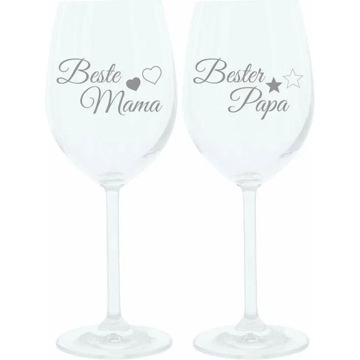 Leonardo Weinglas 400 ml, 2er Set, Beste Mama, Bester Papa, Stimmungsglas mit lustiger Gravur, Moodglas, 22 cm