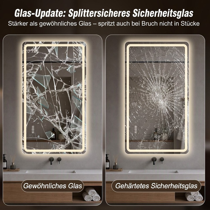 LED-Badezimmerspiegel 60x120 cm, rahmenlos mit Anti-Beschlag & Dimmfunktion, Silber – Bild 8