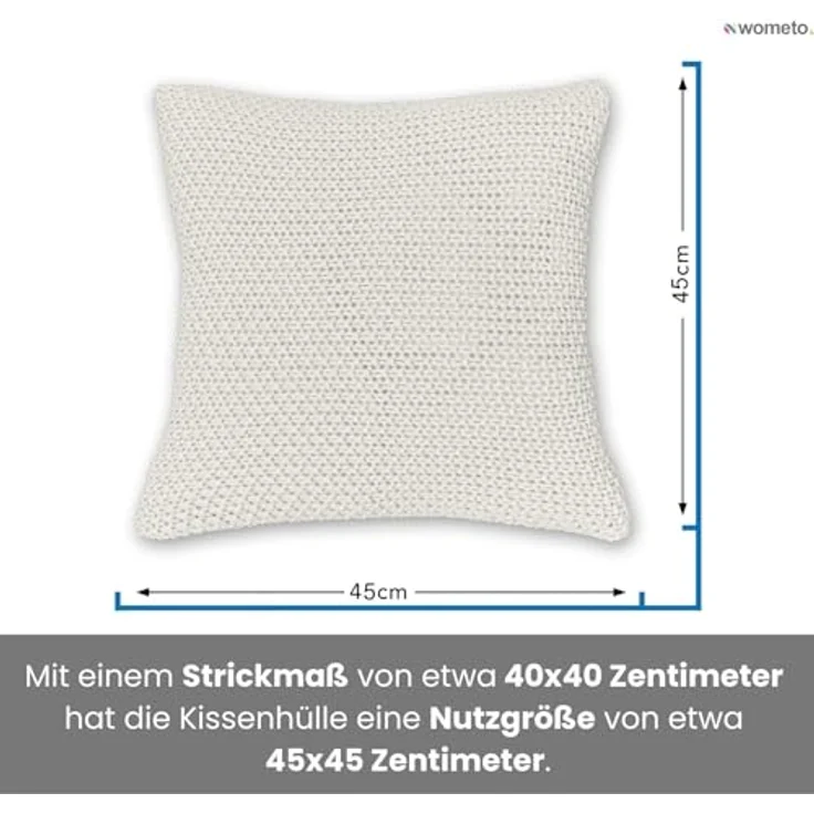 wometo Kissenhülle Strick, Weiß, Oeko-Tex® zertifiziert, 45x45 cm, 2-teiliges Set mit hochwertigem Reißverschluss – Bild 2