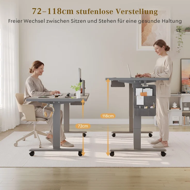 Devoko Höhenverstellbarer Schreibtisch Holzwerkstoff und Metall Grau 160 x 80 x 72-118 cm – Bild 4
