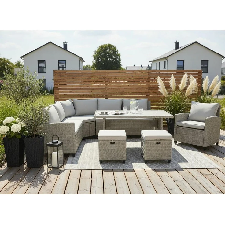 KONIFERA Gartenlounge-Set Keros Premium XL, (Set, 20-tlg, 2x2er Sofa, 1x Ecke, 1x Sessel, 2x Hocker, 1x Tisch), bestehend aus 3 Sofas, 1 Sessel, 2 Hocker, 14 Sitzauflagen, 1 Tisch – Bild 5