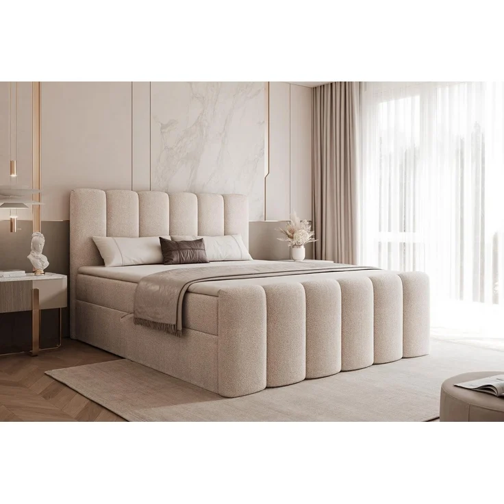 Compleo Boxbett BUBBLE, Wolkenbett, Bequem, Bonell, Topper, Doppelbett gepolstertes Kopfteil mit Bettkasten – Bild 5