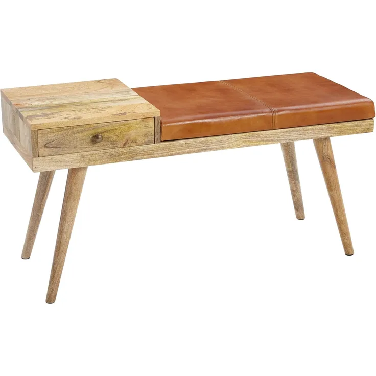 Wohnling Polster-Sitzbank mit Stauraum SALIM, Ziegenleder / Massivholz, 100 x 52 x 38 cm