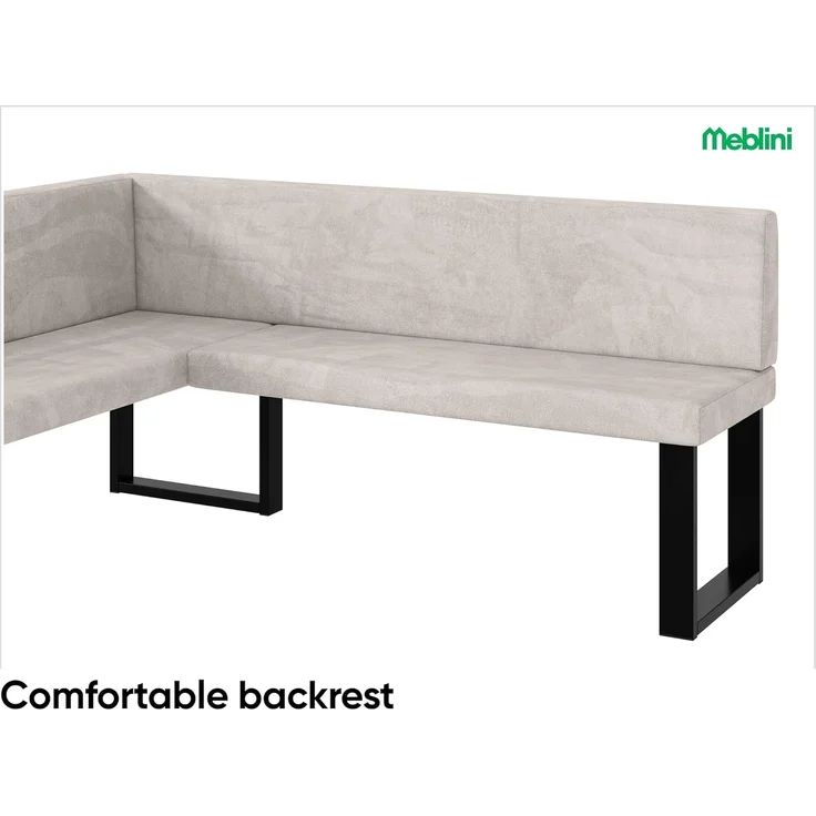 MEBLINI Eckbank für Esszimmer mit ausziehbarem Tisch - Küchenbank - Essecke - Sitzecke Küche - TONI - U-Beine 128x168x87cm Links - Beige Samt/M Schwarz Hochgl. – Bild 6