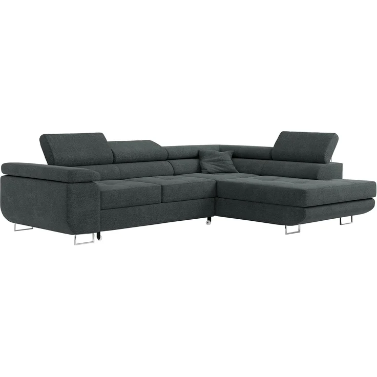 Ecksofa L-Form Couch mit Schlaffunktion und Verstellbare Kopfstützen - GUSTAW - Dunkelgrau Stoff - Rechts – Bild 5