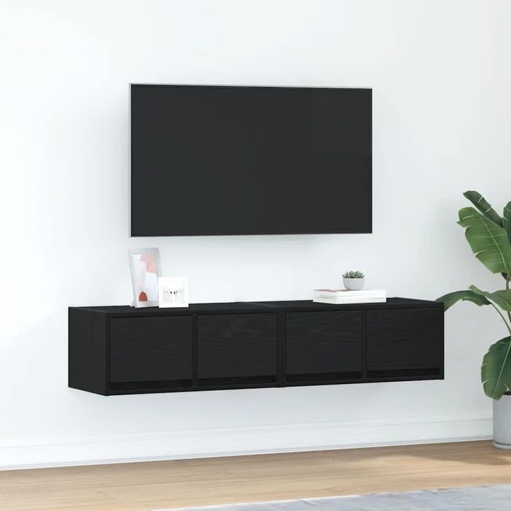 2 pcs TV-Schrank, Lowboard TV Schwarz Eichen-Optik 60x31x25,5 cm – Bild 1