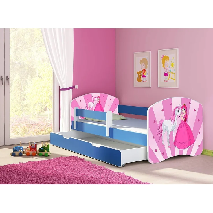 ACMA Kinderbett Jugendbett mit Einer Schublade und Matratze Blau mit Rausfallschutz Lattenrost II 140x70 160x80 180x80 (08 Princess, 180x80 + Bettkasten) – Bild 2