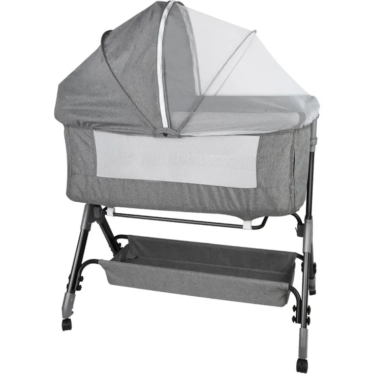 HUOLE 3 in 1 Beistellbett & Babywiege & Reisebett, 4-stufig Höhenverstellbares Babybett, neigbar, Kinderbett, Stubenwagen für Babys bis 25kg belastbar-104 * 52 * 100-110cm – Leinengrau