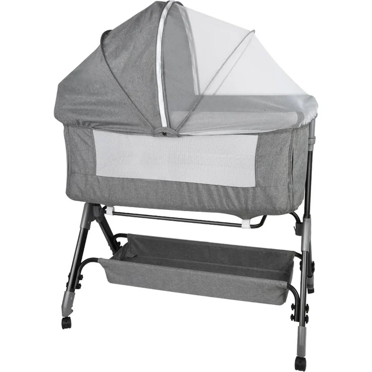 HUOLE 3 in 1 Beistellbett & Babywiege & Reisebett, 4-stufig Höhenverstellbares Babybett, neigbar, Kinderbett, Stubenwagen für Babys bis 25kg belastbar-104 * 52 * 100-110cm – Leinengrau – Bild 1