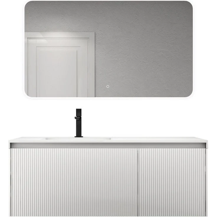 doporro Badmöbel-Set Mineraguss Waschbeckenunterschrank Badezimmermöbel Soft-Close Santa – Bild 5